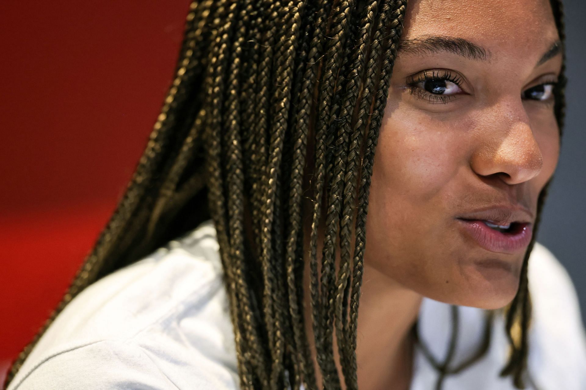 Tara Davis-Woodhall during the Team USA Media Summit in New York City. (Photo by Getty Images)